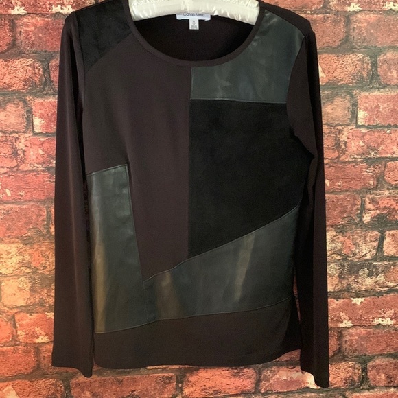 Calvin Klein size PS patchwork black top with faux suede and leather patches - Picture 2 of 6